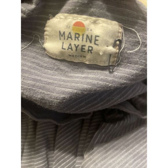 Marine Layer Double Knit Henley Men’s Medium Gray Stripes Long Sleeve Flaw Faded - Picture 4 of 7